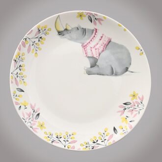 Europese Stijl Creatieve Keramische Platen Keuken Servies Leuke Cartoon Steak Plaat Kinderen Ceramica Dier Bestek Schotel Rhino / 8 inches