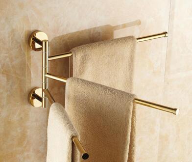 Europese Stijl Goud Massief Messing Handdoekenrek Movbeble Handdoek Bars 3 armen Wandmontage Verchroomd Handdoek Bars 180 Graden Handdoek Bar 3 ROD