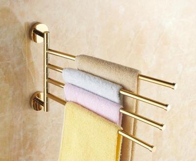 Europese Stijl Goud Massief Messing Handdoekenrek Movbeble Handdoek Bars 3 armen Wandmontage Verchroomd Handdoek Bars 180 Graden Handdoek Bar 4 ROD