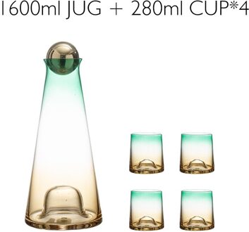Europese Stijl Gradiënt Licht Luxe Glas Water Kruik Koud Water Ketel Creativiteit Glazen Water Pitcher Cup Set 1600Ml Thuis gebruik