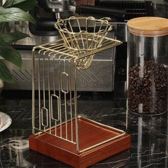 Europese stijl Houten Koffie Filter Rack Thee Bladeren Filter Houder Stand Rekken Rvs Druppelaar Koffiefilter Cup Stander goud
