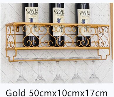 Europese Stijl Muur Gemonteerde Wijnrek Bar Opslag Wijn Glazen Houder Rvs Glaswerk Opknoping Rack Onder Kast goud 50cmx10cmx17cm