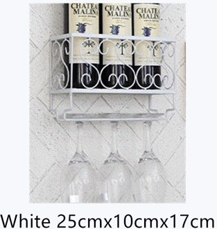 Europese Stijl Muur Gemonteerde Wijnrek Bar Opslag Wijn Glazen Houder Rvs Glaswerk Opknoping Rack Onder Kast wit 25cmx10cmx17cm