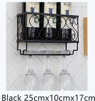Europese Stijl Muur Gemonteerde Wijnrek Bar Opslag Wijn Glazen Houder Rvs Glaswerk Opknoping Rack Onder Kast zwart 25cmx10cmx17cm
