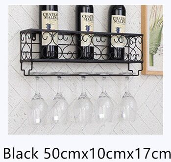 Europese Stijl Muur Gemonteerde Wijnrek Bar Opslag Wijn Glazen Houder Rvs Glaswerk Opknoping Rack Onder Kast zwart 50cmx10cmx17cm