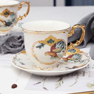 Europese Stijl Porselein Cup Set Jungle Dier Koffiekopje En Schotel Vogel Aap Stijl Goud Bone China thee Cup 03