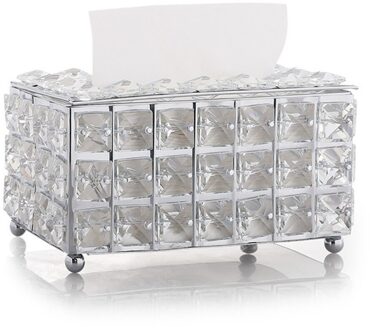 Europese Stijl Vierkante Kristal Tissue Doos Thee Tafel Lade Case Tissue Houder Woonkamer Thuis Bar Ktv Tafel Decoratie Zilver