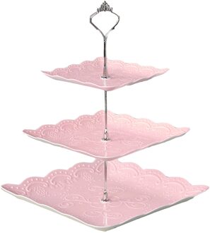 Europese Tra3-tier Stand Drie-Layer Fruitschaal Cake Stand Houder Opslag Voor Party Display Plaat Kleuren Groente Dessert roze