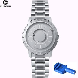Eutour Horloge Voor Mannen, Magnetische Bal Show Quartz Horloges, Roestvrij Staal Horloges Heren , mode Unieke Horloges Heren zilver met Tool