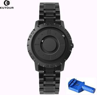Eutour Horloge Voor Mannen, Magnetische Bal Show Quartz Horloges, Roestvrij Staal Horloges Heren , mode Unieke Horloges Heren zwart met Tool