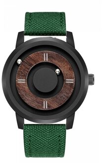 Eutour Houten Magnetische Bal Horloge Mannen Top Brand Luxe Quartz Horloges Man Hout Rvs Heren Horloge Usa groen Nylon