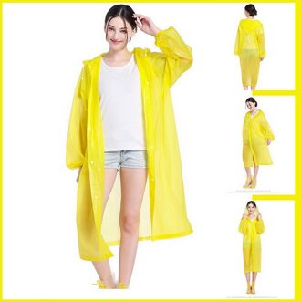 EVA Women Man Raincoat Thickened Waterproof Rain Poncho Coat Adult Clear Transparent Camping Hoodie Rainwear Suit Geel