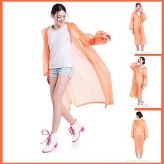 EVA Women Man Raincoat Thickened Waterproof Rain Poncho Coat Adult Clear Transparent Camping Hoodie Rainwear Suit Oranje