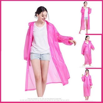 EVA Women Man Raincoat Thickened Waterproof Rain Poncho Coat Adult Clear Transparent Camping Hoodie Rainwear Suit Rood
