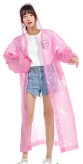EVA Women Man Raincoat Thickened Waterproof Rain Poncho Coat Adult Clear Transparent Camping Hoodie Rainwear Suit Roze
