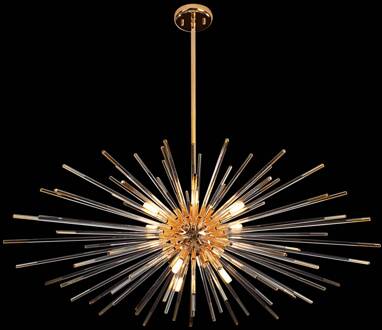 Evasion hanglamp, 9-lamps, goud, metaal, glas, Ø 100cm goud, helder