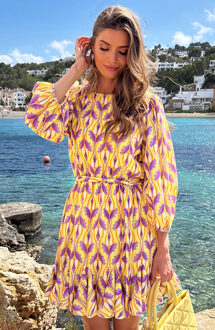 Eve Lino Puff Sleeve Jurk Geel