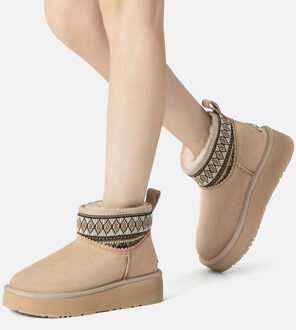 EVER AU Australia Dames Plover Geweven Enkel Platform Laarsjes Zand - EU 38 / UK 5