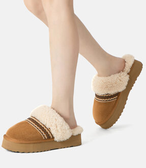 EVER AU Australië Dames Crake Gebreide Platform Schapenvacht Slippers - maat Kastanjebruin