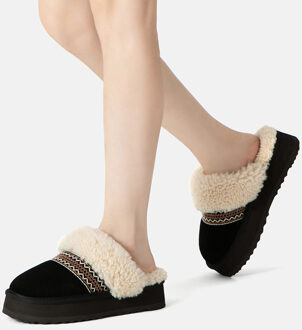 EVER AU Australië Dames Crake Gebreide Platform Schapenvacht Slippers Zwart