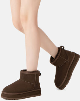 EVER AU Australië Dames Donkerleder Platform Korte Laarzen Chocoladebruin