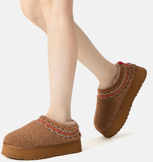 EVER AU Australië Dames Lewin Pluche Enkellaars Platform Slippers Kastanjebruin - EU 39/ UK 6