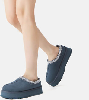 EVER AU Australië Dames Wonga Leren Platform Slippers Blauw/Donkergrijs - EU 42 / UK 8