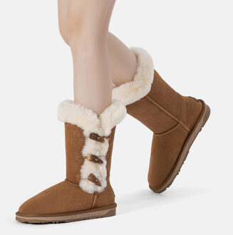 EVER AU Dames hoge laarzen met hoorn knopen - Ashy Kastanjebruin - EU 42 / UK 8