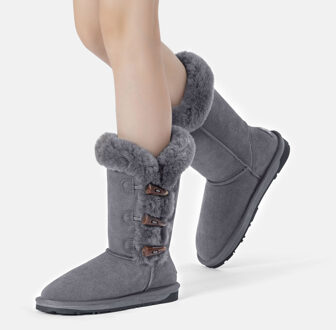 EVER AU Dames hoge laarzen met hoorn knopen - Ashy - maat Grijs