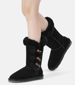 EVER AU Dames hoge laarzen met hoorn knopen - Ashy Zwart - EU 39/ UK 6