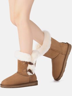 EVER AU Dames korte laarzen met hoornschakelaar-STORK Kastanjebruin