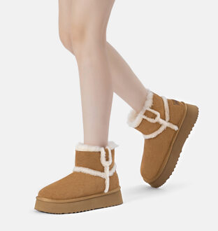 EVER AU Dames Leren Chique Plateaulaarzen - Barren Kastanjebruin - EU 37 / UK 4