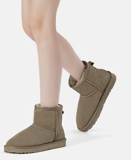 EVER AU Dames Leren Korte Laarzen - Ostrich Bruin/groen