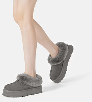 EVER AU Dames Leren Pantoffels - Topknot Grijs