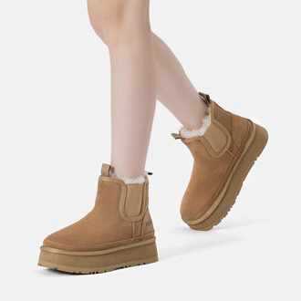 EVER AU Dames Leren Plateaulaarzen Chelsea-Stijl - Shoveler Kastanjebruin - EU 38 / UK 5