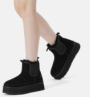 EVER AU Dames Leren Plateaulaarzen Chelsea-Stijl - Shoveler Zwart - EU 40.5 / UK 7