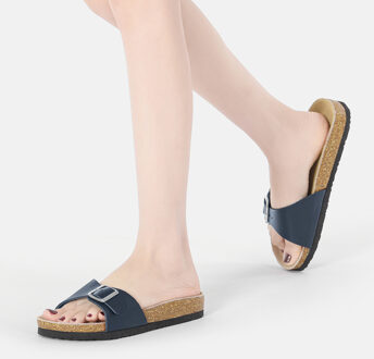EVER AU Dames Swan Leather Easy Slip-On Sandalen - Navy Leer - EU 40.5 / UK 7
