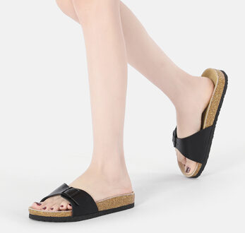 EVER AU Dames Swan Leather Easy Slip-On Sandalen - Zwart Leer