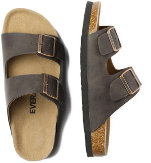 EVER AU Mannen Eend Leren Tweeling Gesp Sandalen - Bruin Geolied Leer