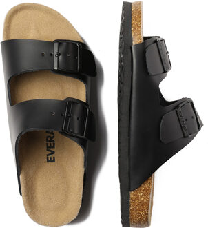 EVER AU Mannen Eend Leren Tweeling Gesp Sandalen - Zwart Leer - EU 50 / UK 14