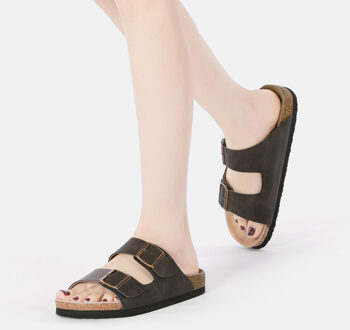 EVER AU Vrouwen Mallard Leren Tweeling Gesp Sandalen - Bruin Geolied Leer - EU 37 / UK 4