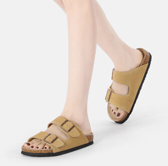 EVER AU Vrouwen Mallard Leren Tweeling Gesp Sandalen - Camel Suede - EU 38 / UK 5