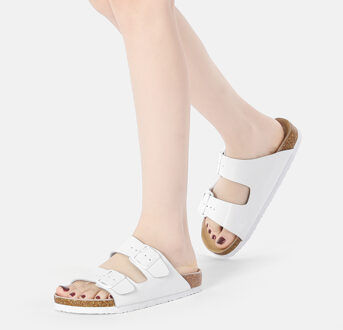 EVER AU Vrouwen Mallard Leren Tweeling Gesp Sandalen - Wit Leer - EU 38 / UK 5