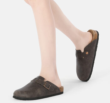 EVER AU Vrouwen Pintail Leren Comfort Klomp Sandalen - Bruin Geolied Leer