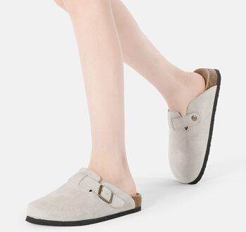 EVER AU Vrouwen Pintail Leren Comfort Klomp Sandalen - Taupe Suede