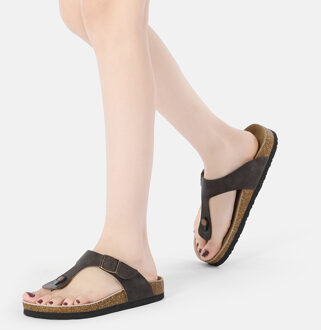 EVER AU Women Flamingo Leather Toe Thong Sandalen - Bruin Geolied Leer - EU 36 / UK 3