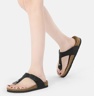 EVER AU Women Flamingo Leather Toe Thong Sandals - Zwart Leer - EU 36 / UK 3