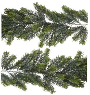 Everlands 2x dennenslinger/dennen guirlande - groen - 180 x 30 cm - kunststof- 168 tips - buiten