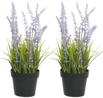 Everlands 2x stuks lavendel kunstplant in pot - lila paars - D15 x H30 cm - Kunstplanten