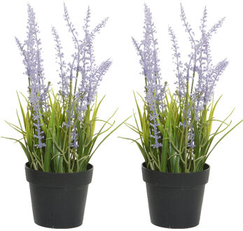 Everlands 2x stuks lavendel kunstplant in pot - lila paars - D15 x H30 cm